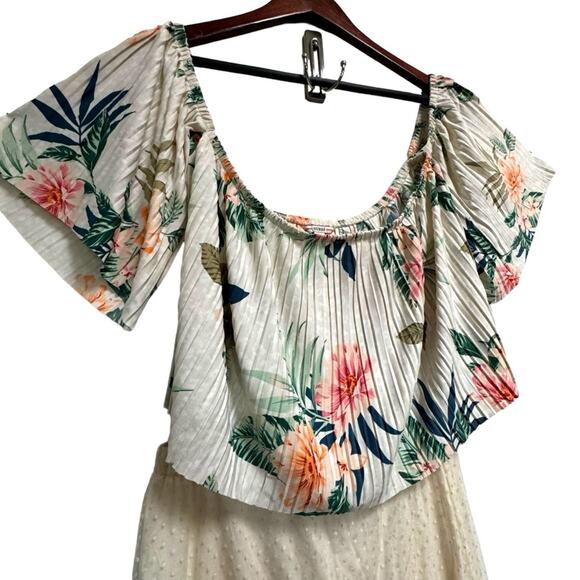 Off Shoulder Pleated Top Sz L Guess Hanalei Blooms - Picture 3 of 13